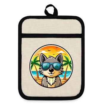 Schipperke Dog Breed Cartoon Sunglasses Beach - Pot holders with rubber back - linen/black  - Front