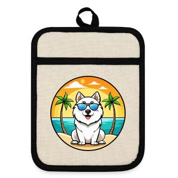 Samojede Hunderasse Cartoon Sonnenbrille Strand - Topflappen mit Gummirückseite - Leinen/Schwarz  - Vorne
