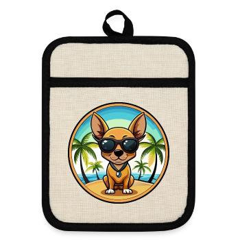 Russische Spielzeug Terrier Hund Rasse Cartoon Sonnenbrille - Topflappen mit Gummirückseite - Leinen/Schwarz  - Vorne