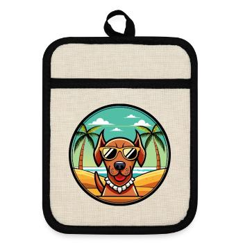 Sabueso Español Chien Race Dessin Animé Lunettes de Soleil Plage - Maniques avec dos en caoutchouc - lin/noir  - Devant
