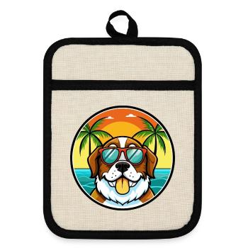 Bernhardiner Hunderasse Cartoon Sonnenbrille Strand - Topflappen mit Gummirückseite - Leinen/Schwarz  - Vorne