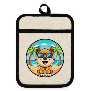 Romanian Mioritic Dog Breed Cartoon Sunglass Beach - Pot holders with rubber back - linen/black  - Front
