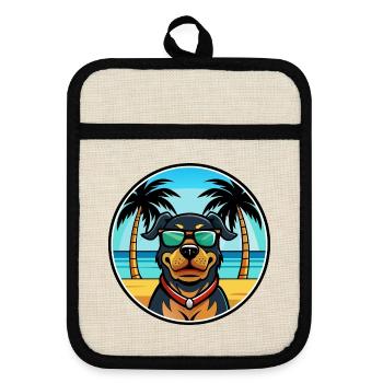 Rottweiler Chien Race Dessin Animé Lunettes De Soleil Plage - Maniques avec dos en caoutchouc - lin/noir  - Devant