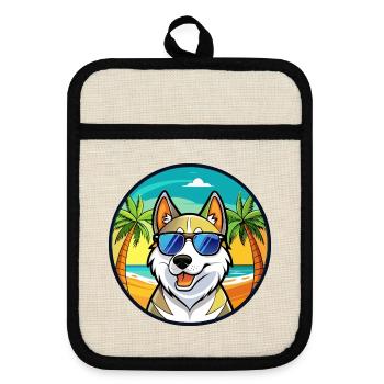 Russe Européen Laika Chien Race Dessin Animé Plage - Maniques avec dos en caoutchouc - lin/noir  - Devant
