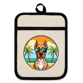 Rhodesian Ridgeback Hunderasse Cartoon Sonnenbrille - Topflappen mit Gummirückseite - Leinen/Schwarz  - Vorne