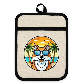 Scotch Collie Dog Breed Cartoon Sunglasses Beach - Pot holders with rubber back - linen/black  - Front