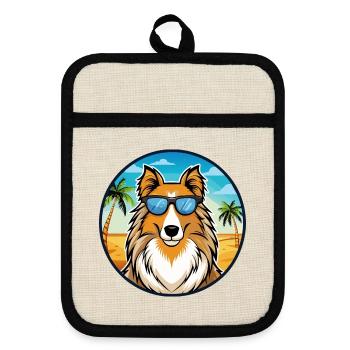 Rough Collie Chien Race Dessin Animé Lunettes De Soleil Plage - Maniques avec dos en caoutchouc - lin/noir  - Devant