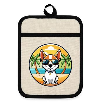 Rat Terrier Chien Race Dessin Animé Lunettes De Soleil Plage - Maniques avec dos en caoutchouc - lin/noir  - Devant