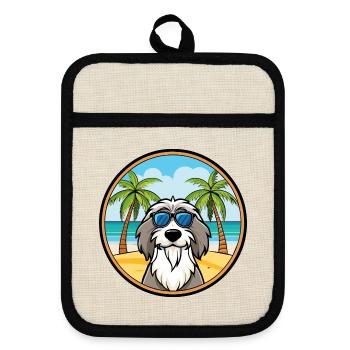 Portuguese Sheepdog Breed Cartoon Sunglasses Beach - Pot holders with rubber back - linen/black  - Front
