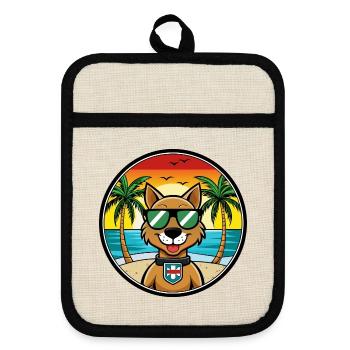 Portuguese Watchdog Breed Cartoon Sunglasses Beach - Pot holders with rubber back - linen/black  - Front