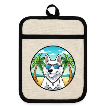 White Shepherd Dog Breed Cartoon Sunglasses Beach - Pot holders with rubber back - linen/black  - Front