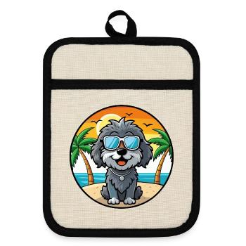 Portuguese Water Dog Breed Cartoon Sunglass Beach - Pot holders with rubber back - linen/black  - Front