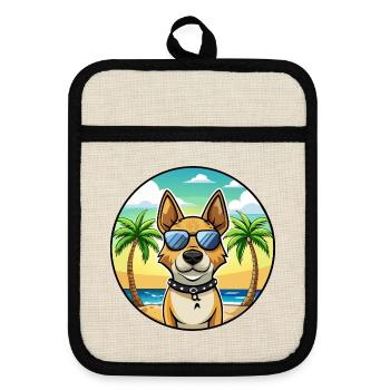 Portuguese Cattle Dog Breed Cartoon Sunglass Beach - Pot holders with rubber back - linen/black  - Front