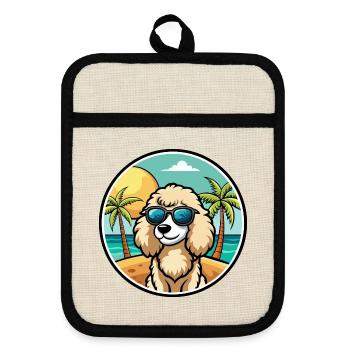 Poodle Dog Breed Cartoon Sunglasses Beach - Pot holders with rubber back - linen/black  - Front