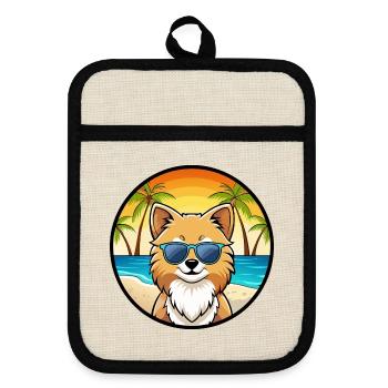 Pomeranian Dog Breed Cartoon Sunglasses Beach - Pot holders with rubber back - linen/black  - Front