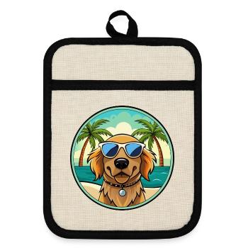 Épagneul picard race de chien dessin animé lunettes de soleil plage - Maniques avec dos en caoutchouc - lin/noir  - Devant