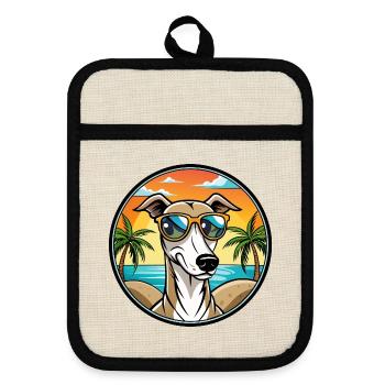Lévrier polonais race chien dessin animé lunettes de soleil plage - Maniques avec dos en caoutchouc - lin/noir  - Devant