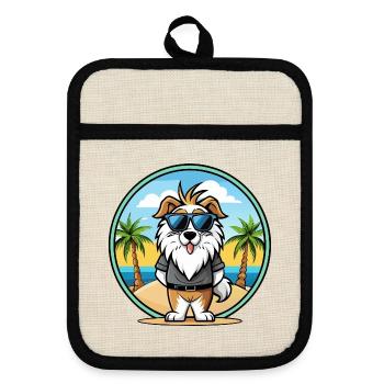 Chien de berger picard race dessin animé lunettes de soleil plage - Maniques avec dos en caoutchouc - lin/noir  - Devant