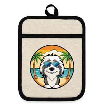 Polnische Tiefland-Schäferhund-Rasse Cartoon-Sonnenbrille - Topflappen mit Gummirückseite - Leinen/Schwarz  - Vorne
