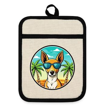 Podenco Canario Hunderasse Cartoon Sonnenbrille Strand - Topflappen mit Gummirückseite - Leinen/Schwarz  - Vorne