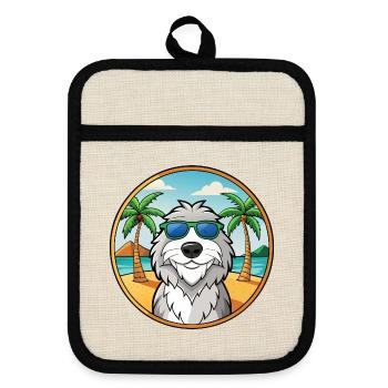 Polnische Schäferhundrasse Cartoon Sonnenbrille Strand - Topflappen mit Gummirückseite - Leinen/Schwarz  - Vorne