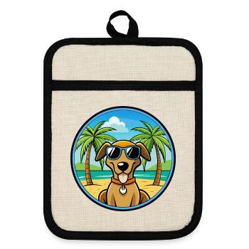 Polnische Jagdhunderasse Cartoon Sonnenbrille Strand - Topflappen mit Gummirückseite - Leinen/Schwarz  - Vorne