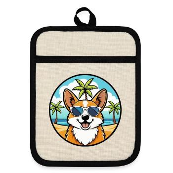 Pembroke Welsh Corgi Hunderasse Cartoon Sonnenbrille - Topflappen mit Gummirückseite - Leinen/Schwarz  - Vorne