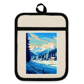 Kitzbühel Österreich Vintage Reiseplakat Souvenir - Topflappen mit Gummirückseite - Leinen/Schwarz  - Vorne