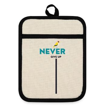 never give up bird - Topflappen mit Gummirückseite - Leinen/Schwarz  - Vorne