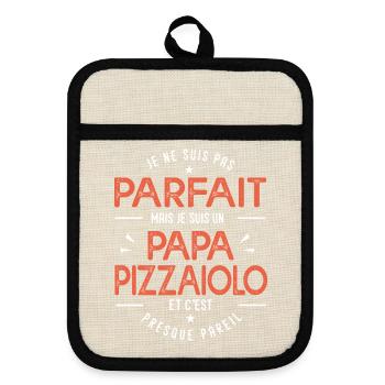 Papa Pizzaiolo Cadeau drôle pour amateur de pizza - Maniques avec dos en caoutchouc - lin/noir  - Devant