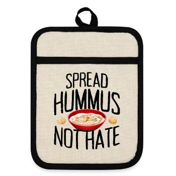 Spread Hummus Not Hate Vegan Geschenk Für Veganer - Topflappen mit Gummirückseite - Leinen/Schwarz  - Vorne