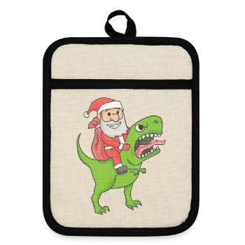 Weihnachten Dinosaurier Ugly Christmas Effekt - Topflappen mit Gummirückseite - Leinen/Schwarz  - Vorne