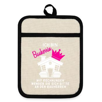 Bauherr Baumeister Hausbau Bauherrin Geschenk - Topflappen mit Gummirückseite - Leinen/Schwarz  - Vorne