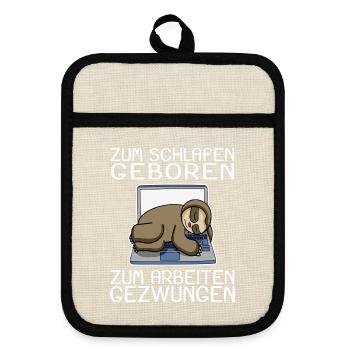 Büro Spruch lustig Faultier Laptop - Topflappen mit Gummirückseite - Leinen/Schwarz  - Vorne