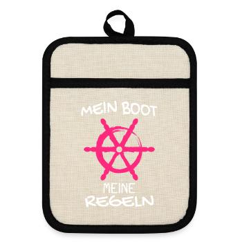 Kapitän Mein Boot Meine Regeln Geschenk - Topflappen mit Gummirückseite - Leinen/Schwarz  - Vorne