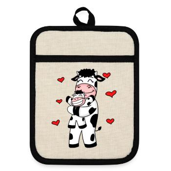 Cadeau de coeur de vache ferme familiale - Maniques avec dos en caoutchouc - lin/noir  - Devant
