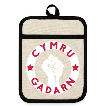 Cymru Gadarn - Pot holders with rubber back - linen/black  - Front