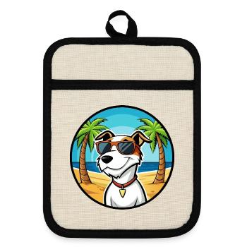 Parson Russell Terrier Hunderasse Cartoon Beach - Topflappen mit Gummirückseite - Leinen/Schwarz  - Vorne