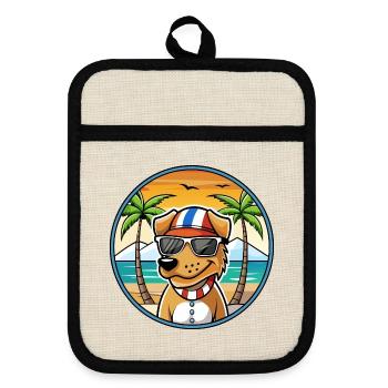 Norwegischer Windhund Dunker Hunderasse Cartoon Strand - Topflappen mit Gummirückseite - Leinen/Schwarz  - Vorne