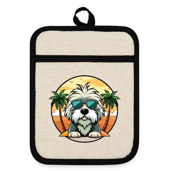 Vieux chien de berger anglais race dessin animé lunettes de soleil plage - Maniques avec dos en caoutchouc - lin/noir  - Devant