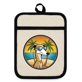 Alter kroatischer Windhund Hunderasse Cartoon Strand - Topflappen mit Gummirückseite - Leinen/Schwarz  - Vorne