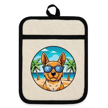 Lancashire Heeler Hunderasse Cartoon Sonnenbrille Strand - Topflappen mit Gummirückseite - Leinen/Schwarz  - Vorne