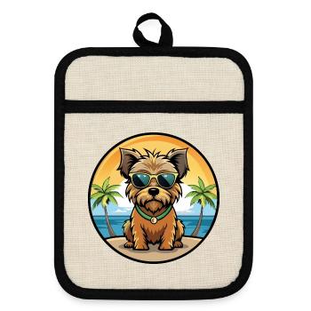 Norfolk Terrier Hunderasse Cartoon Sonnenbrille Strand - Topflappen mit Gummirückseite - Leinen/Schwarz  - Vorne
