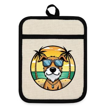 Chien courant à poil dur d’Istrie Race de chien de dessin animé Plage - Maniques avec dos en caoutchouc - lin/noir  - Devant