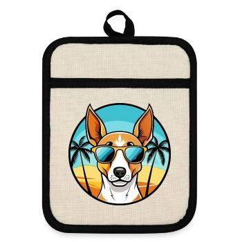 Ibizan Hound Hund Rasse Cartoon Sonnenbrille Strand - Topflappen mit Gummirückseite - Leinen/Schwarz  - Vorne