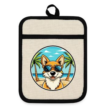 Neuguinea Singende Hunderasse Cartoon Sonnenbrille - Topflappen mit Gummirückseite - Leinen/Schwarz  - Vorne
