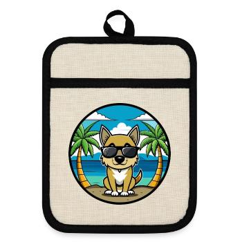 Nouvelle-Zélande Chien Race Dessin Animé Lunettes De Soleil Plage - Maniques avec dos en caoutchouc - lin/noir  - Devant