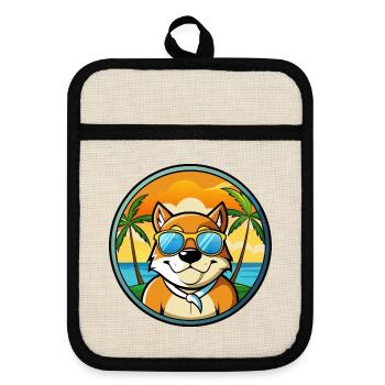 Moskau Watchdog Rasse Cartoon Sonnenbrille Strand - Topflappen mit Gummirückseite - Leinen/Schwarz  - Vorne