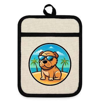 Miniatur Shar Pei Hunderasse Cartoon Sonnenbrille - Topflappen mit Gummirückseite - Leinen/Schwarz  - Vorne