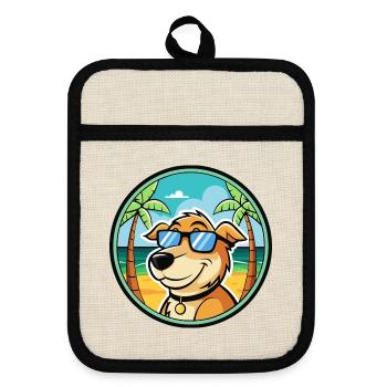 Koolie Hunderasse Cartoon Sonnenbrille Strand - Topflappen mit Gummirückseite - Leinen/Schwarz  - Vorne